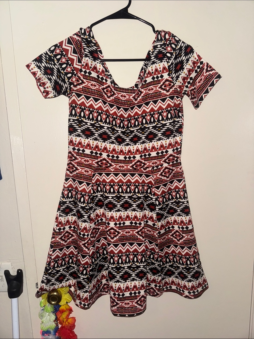 Tribal Print Fit & Flare Dress - Red/Black